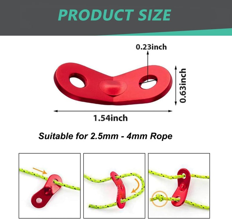 FUSAATOU Rope Tensioners Paracord Tightener Red Guy Lines 4mm Tent String Rope Cinch for Tent Tarp - Image 3